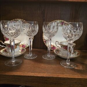 Stunning Mixed Set Of Four Waterford Crystal Baloon Wine Glasses. Names‎ Below
